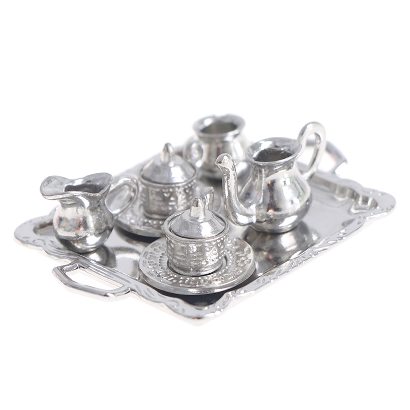 Coffee Tea And Sugar Set - Miniature Silver Metal Tea and Coffee