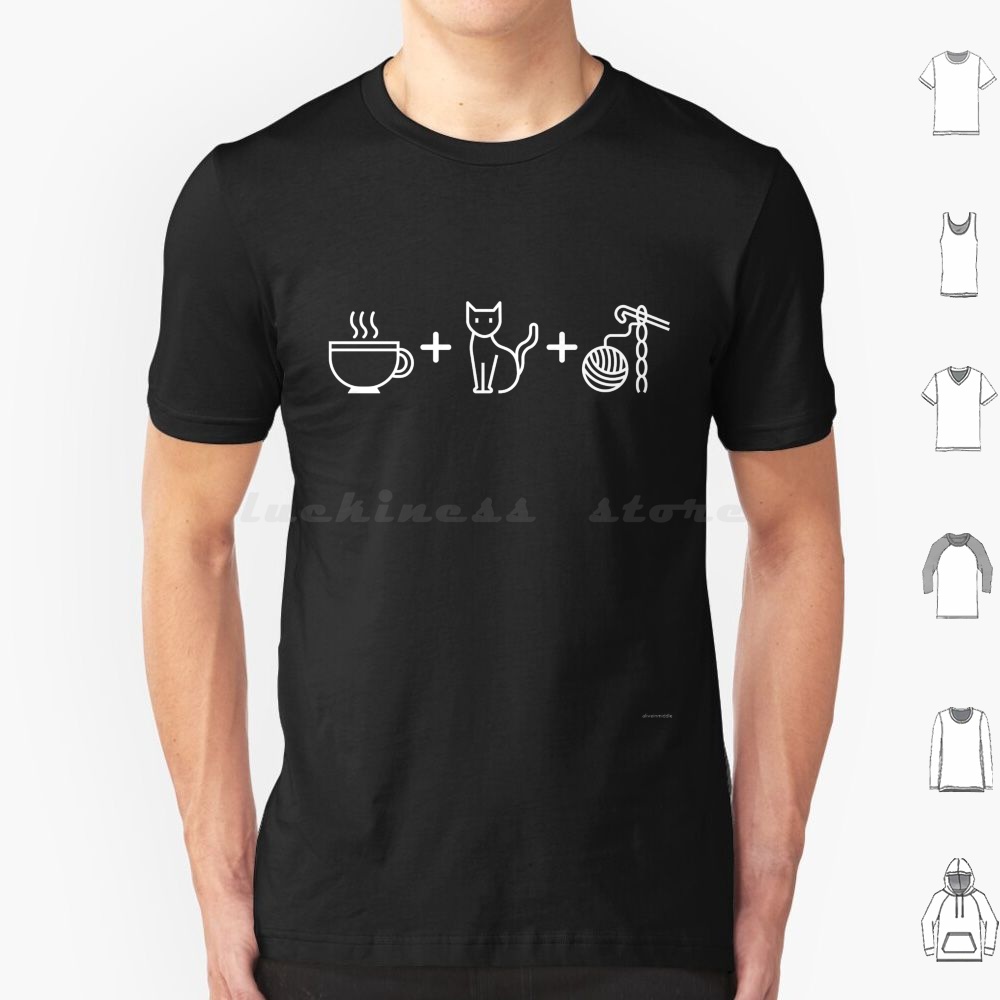 T And Tea Coffee - Café, chats et Crochet-noir t-shirt coton