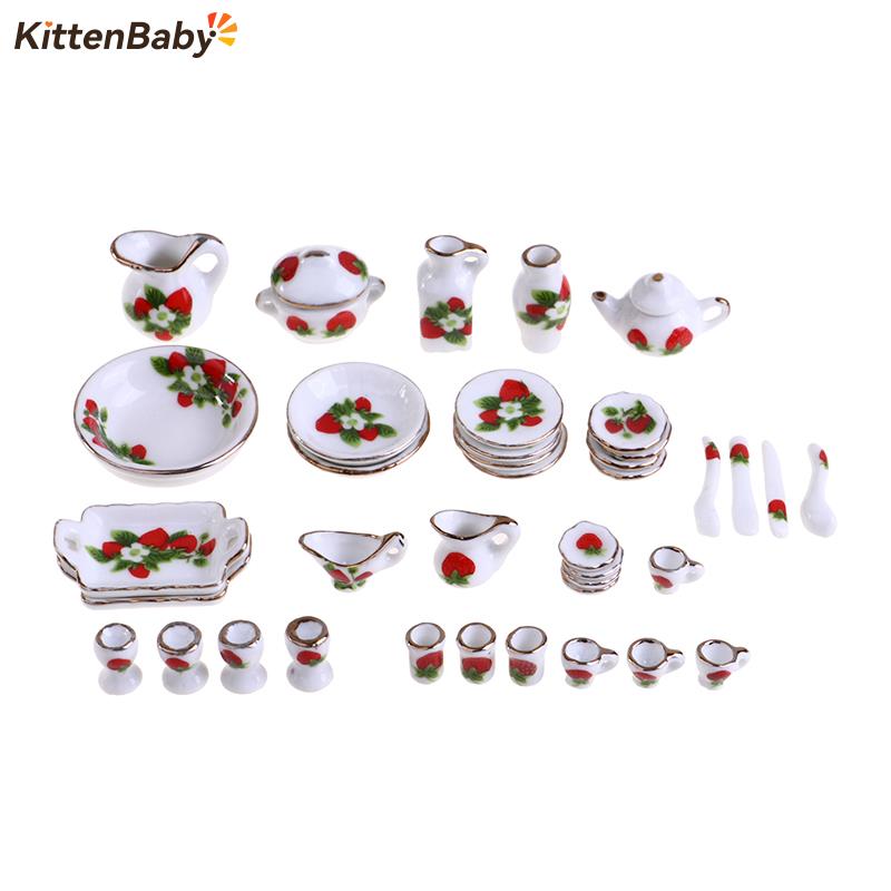 Coffee Tea And Sugar Set - Miniature Butter House Flower Patten, porcelaine,